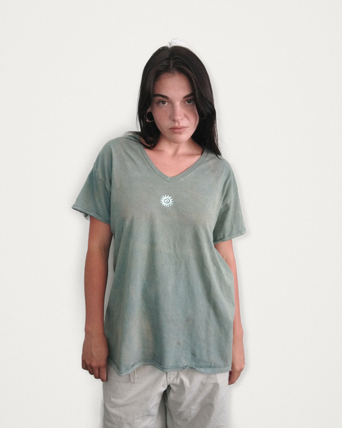 1/1 - Rusted Seafoam + Sunburst Icon (V Neck Tee)